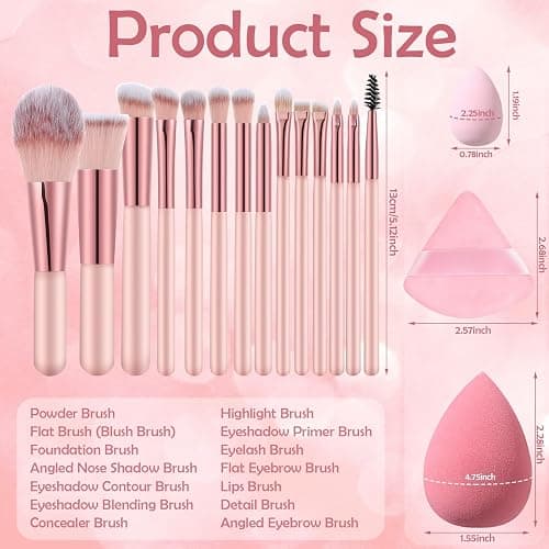 14 Pcs Small Travel Makeup Brush Set Portable Pink Make up Brushes with Case,5 Pcs Makeup Sponge,Valentine's Day Gift,Mother's Day Gift for Foundation Powder Concealers Eye Shadows(Pink) thumbnail 4