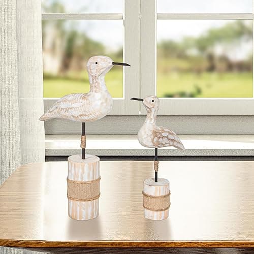 EVINIS Wooden Sea Birds Statues Coastal Decor, White Seagull Statues for Nautical Coastal Beach Ocean Home Decoration thumbnail 5