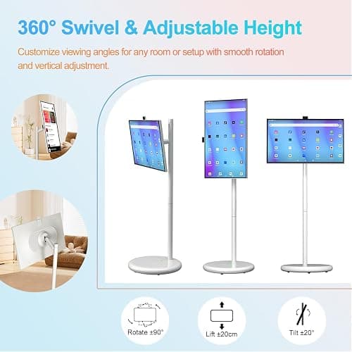 VLH 27 Inch Smart Portable TV, FHD Touch Screen Monitor on Wheels, Android 15, 6GB +128GB, Wireless Movable Display, EDLA-Certified, 13MP Camera, Speaker, 8 Hour Battery, HDMI, Voice Remote Control thumbnail 7