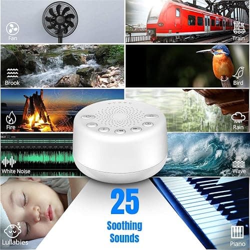 Sound Machine Easysleep White Noise Machine with 25 Soothing Sounds and Night Lights with Memory Function 32 Levels of Volume and 5 Sleep Timer Powered by AC or USB for Sleeping Relaxation (White) thumbnail 2