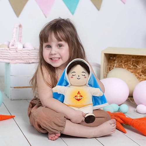 Yelakey Breathing Plush Virgin Mary Doll 15" Soothing Guardian Angel with Light & Sound, Baptism Plushie Toy Gifts for Kids for Christening Religious Easter thumbnail 8