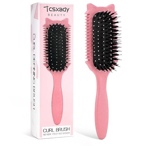Tcsxady Curly Hair Brush, Curl Defining Brush for Effortless Curly Hair Care, Funny Cat Ear Type Curl Brush Suitable for Wet & Dry Hair,Women and Men,Reduces Frizz (Pink) - Image 1