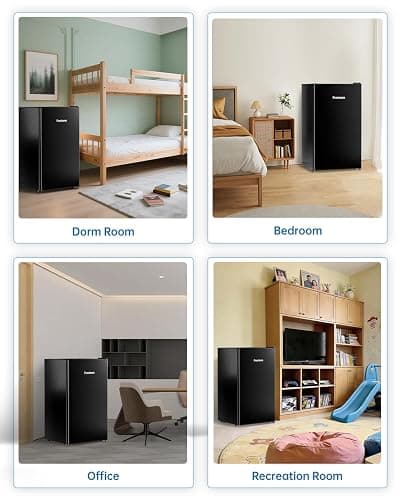 Frostorm 3.2 Cu Ft Mini Fridge with Freezer, Single Door Upright Freezer | Energy Efficient, Large Capacity, Reversible Door, ETL Certified, Small Refrigerator for Bedroom, Office & Dorm, Black thumbnail 8