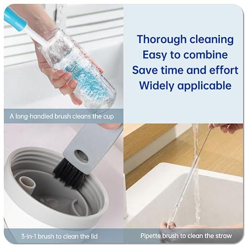 3 Pack Water Bottle Cleaner Brush Set - for Owala Cleaning Kit, Long Handle Silicone Bottle Brush Soft Touch No Scratch, Straw Cleaner Brush, 3 in 1 Multipurpose Cup Cleaner Kit for Owala Accessories thumbnail 7