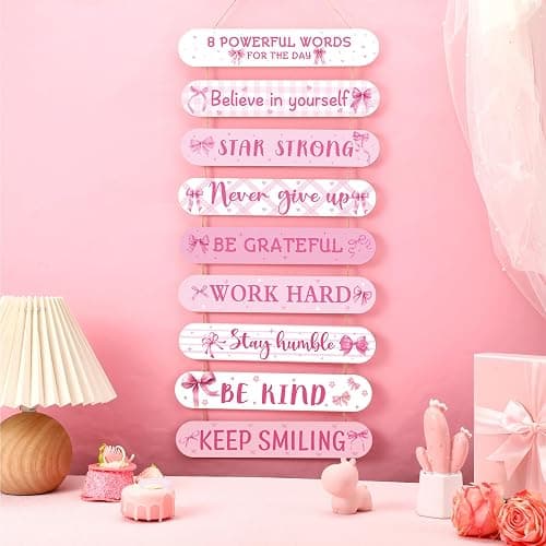 Beeveer Pink Coquette Bow Inspirational Wall Art Decoration Wooden Pink Coquette Party Hanging Sign Positive Quotes Wall Sign Gifts Supplies for Home Living Room Bedroom Bathroom Classroom Gym thumbnail 2