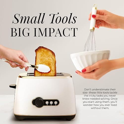 White & Gold Cooking Utensils Set - Luxe 8-Piece Kitchen Gadget Set Includes Can Opener, Tongs and Garlic Press - Stylish White and Gold Kitchen Accessories for Modern Kitchens, Ideal for Gifting - 8 Piece White & Gold thumbnail 3