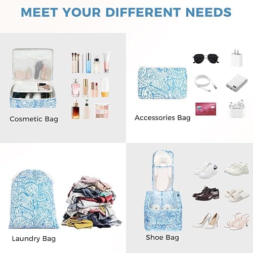 BAGAIL 8 Set Packing Cubes Luggage Packing Organizer Bags for Travel Accessories-Blue paisley thumbnail 4