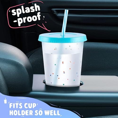 Meoky Confetti Color Changing Cups with Lids and Straws for Iced Coffee, Party, Pool - 12 Pack 24oz Reusable Plastic Tumblers for Kids and Adults thumbnail 6