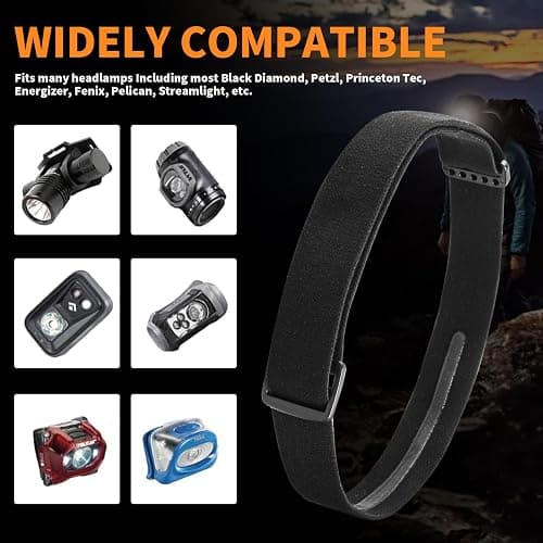 Ahuliao Headlamp Strap Replacement Headband for Black Diamond, Petzl, Princeton Tec, Energizer, Fenix, Pelican, Streamlight Elastic Headlamps 1” Width - 2 Pack thumbnail 2