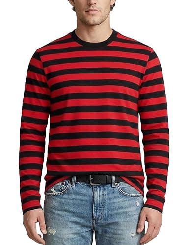 Zengjo Mens Striped Shirt Long Sleeve Cotton Stretch Crewneck T Shirt thumbnail 2