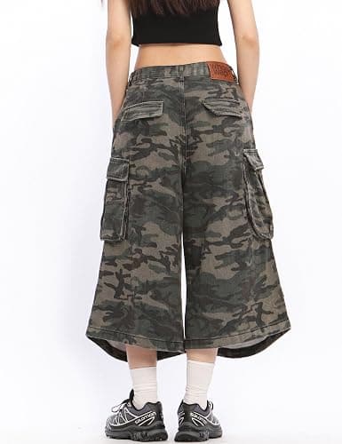 DAZZLZZAD Mens Camo Cargo Shorts Y2k Baggy Long Jorts Hip Hop Bermuda Jeans Short Camouflage Shorts for Women thumbnail 5