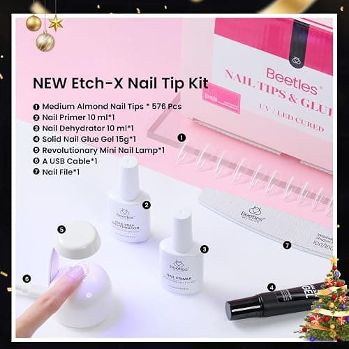 Beetles Gel Nail Kit Medium Almond with Nail Dehydrator and Primer, 576Pcs Half Matte Etch-X Gel Nail Tips Solid Nail Glue Mini Nail Lamp Acrylic Nail Tips Easy DIY Nail Extension Set Gift for Women thumbnail 8