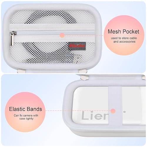 Elonbo Carrying Case for Liene 2x3” Photo Printer, Portable Mini Color Instant Print Digital Camera Hard Travel Bag, Smartphone Picture Printer Storage Holder, Mesh Pocket Fits Photo Paper Cable,White thumbnail 3