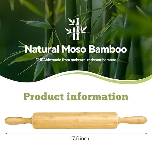 17.5 inch Wooden Rolling Pin for Baking - Long Dough Roller for All Baking Needs thumbnail 2