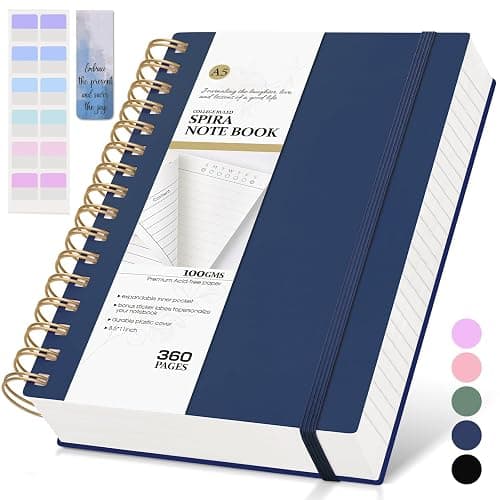 Spiral Notebook Journal,360 Pages College Ruled Notebook, Lined Thick Journals for Women Men,A5 Thick Spiral Journal for Writing,100GSM Paper, Spiral Notebooks for Work School 5.5"x8.5" Blue - Image 1