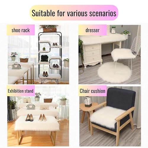 NINGDAN 12inch Square Small Faux Fur Sheepskin Cushion Soft Plush Area Rug,Photo Background for Small Product Desktop Photography,Display and Decor,Jewelry,Nail Art,Locker Accessories (White) thumbnail 8