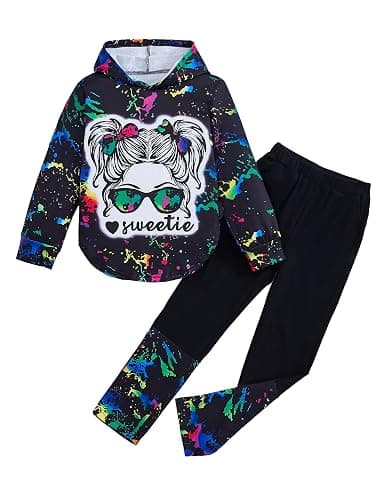 Woleroyir Girls Clothes Cool Girl Print Tie Dye Hoodie Pullover Sweatshirts Leggings Teen Girl Clothes 6-14 Years - Image 1