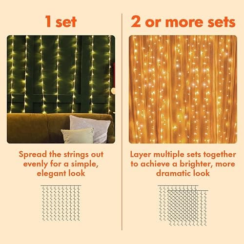 Twinkle Star 300 LED Window Fairy Curtain String Lights, 8 Modes Fairy Lights for Bedroom Wedding Party Home Garden Outdoor Indoor Wall Decorations, Warm White, 2 Pack thumbnail 7