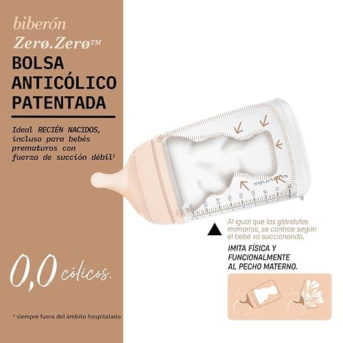 Suavinex, Pack 2 Biberón Anticólico Zero Zero 270 ml con Tetina de Flujo Medio (M) de Silicona, Bebés +3 Meses, para Leche Materna, de Fórmula y Líquidos Densidad Media, Compatible Lactancia, Fair thumbnail 5