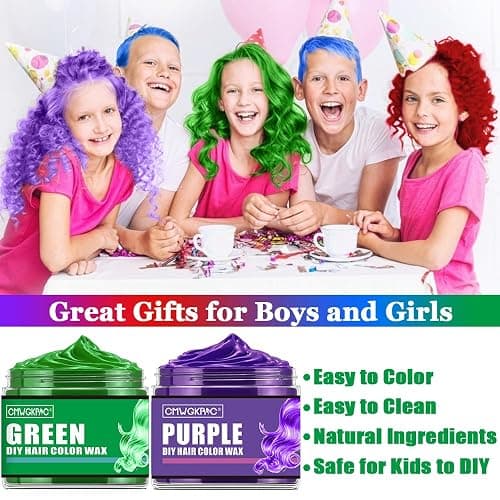 4 Colors Temporary Hair Color for Kids,Gifts for Teens,Girls,Boys,Gifts for Kids,Temporary Hair Dye,Hair Color Spray Green Red Blue Purple Hair Dye Hair Wax Color,Instant Color Wax Halloween Party thumbnail 3