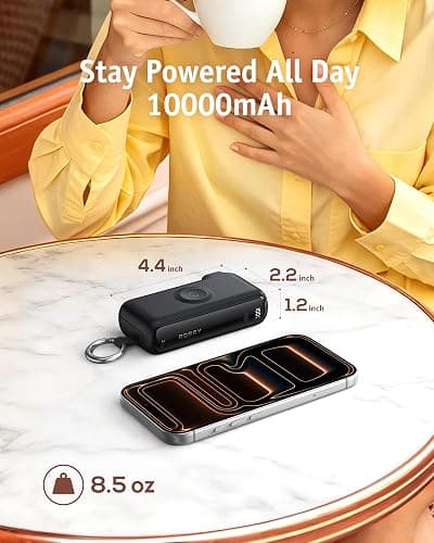 RORRY Flow Portable Charger 10000mAh 40W Wall Plug Power Bank Battery Pack | Built-in USB-C Cable, Keychain Design, Fast Charging, for iPhone 18 Pro/17/16/15, Apple Watch, iPad, Travel Essential thumbnail 8