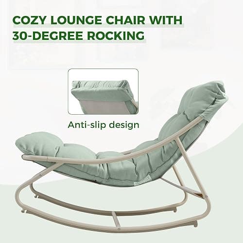 Grand patio Outdoor Rocking Chair, Metal Lounge Rocking Chair with Thick Cushion, Comfy Modern Rocker for Patio Porch Deck Backyard, Green thumbnail 8