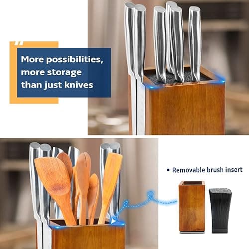 Fimaten universal magnetic knife block without knives-360° rotatable magnetic knife holder made of fine acacia wood, Extra large magnet knife storage for knives and utensils for a quality kitchen life thumbnail 4