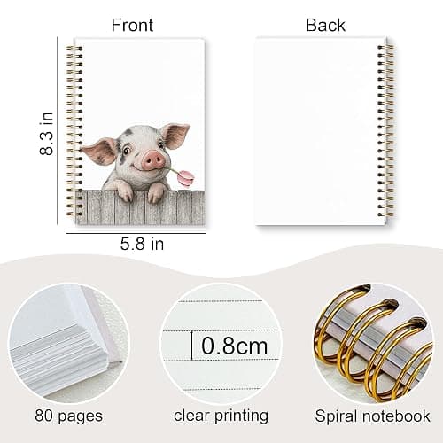 Shescrzionu Cute Pig notebook for women, Funny Kawaii spiral journal for Teen Girls,Aesthetic Farm Animal Writing journal Pretty Diary for School and Office, Daily Notes pig gifts for women-B03 thumbnail 3