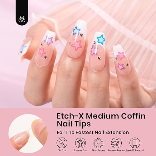 Beetles Gel Nail Tips Medium Coffin Etch X, 12 Sizes 288Pcs Pre Shaped Half Matte Full Cover Press On False Nails Tips Acrylic Fake Nail Extensions Kit Easy DIY Salon Manicure Gift for Women thumbnail 2