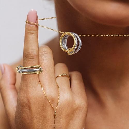 KissYan Stackable Rings for Women, 14k Gold Plated Interlocked Multi Ring Set Dainty Pave CZ Stylish Fashion Two-Toned Mixed Metals Stacking Jewelry Trendy Statement Choice thumbnail 2