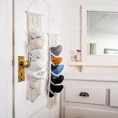 jontell Boho Baseball Cap Hanger-1 Pack-Macrame Hat Organizer for Ball Caps Holder Over Door, Hat Rack for Wall, Cap Rack for Decoration and Display, Boho Handmade Cap Display thumbnail 2