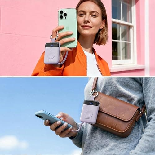 CHALIGTI 5000mAh Portable Charger w/Display,20W Power Bank&iWatch Charger | Super Fast Charging,Built-in Cables,Travel Keychain Battery Pack for Apple Watch 1~11 Series/Ultra/SE,iPhone Air/12~17,Purple thumbnail 3