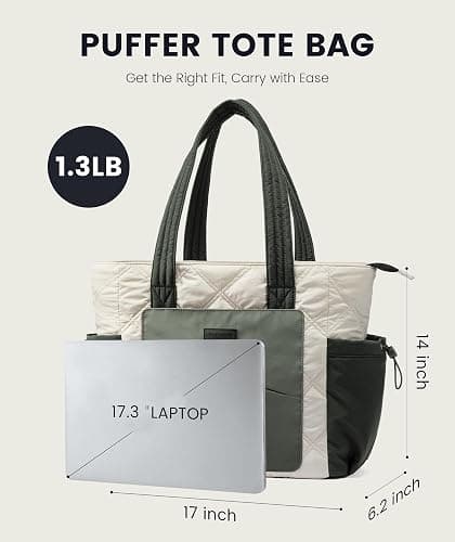 LOVEVOOK Tote Bag for Women, Puffer Bag and Work Bags with Zipper for Travel, Daily, School, Quilted Nurse Shoulder, 2pcs thumbnail 8