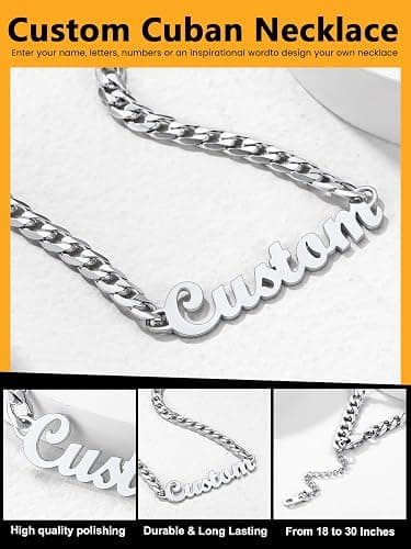 GoldChic JEWELRY Name Necklace Personalized for Men, Womens Custom Name Plate Chain, Stainless Steel Customized Old English Nameplate Choker with Curb Chains Custom, 16 inches to 30 inches thumbnail 4
