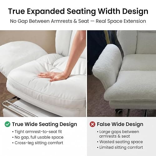 JULYMON Cross Legged Office Chair with Pets Friendly Seat, Plus Size Criss Cross Desk Chair, Big and Tall Office Chair with Foot Rest, Reversible Armrests & Wide Seat, Cream White thumbnail 9