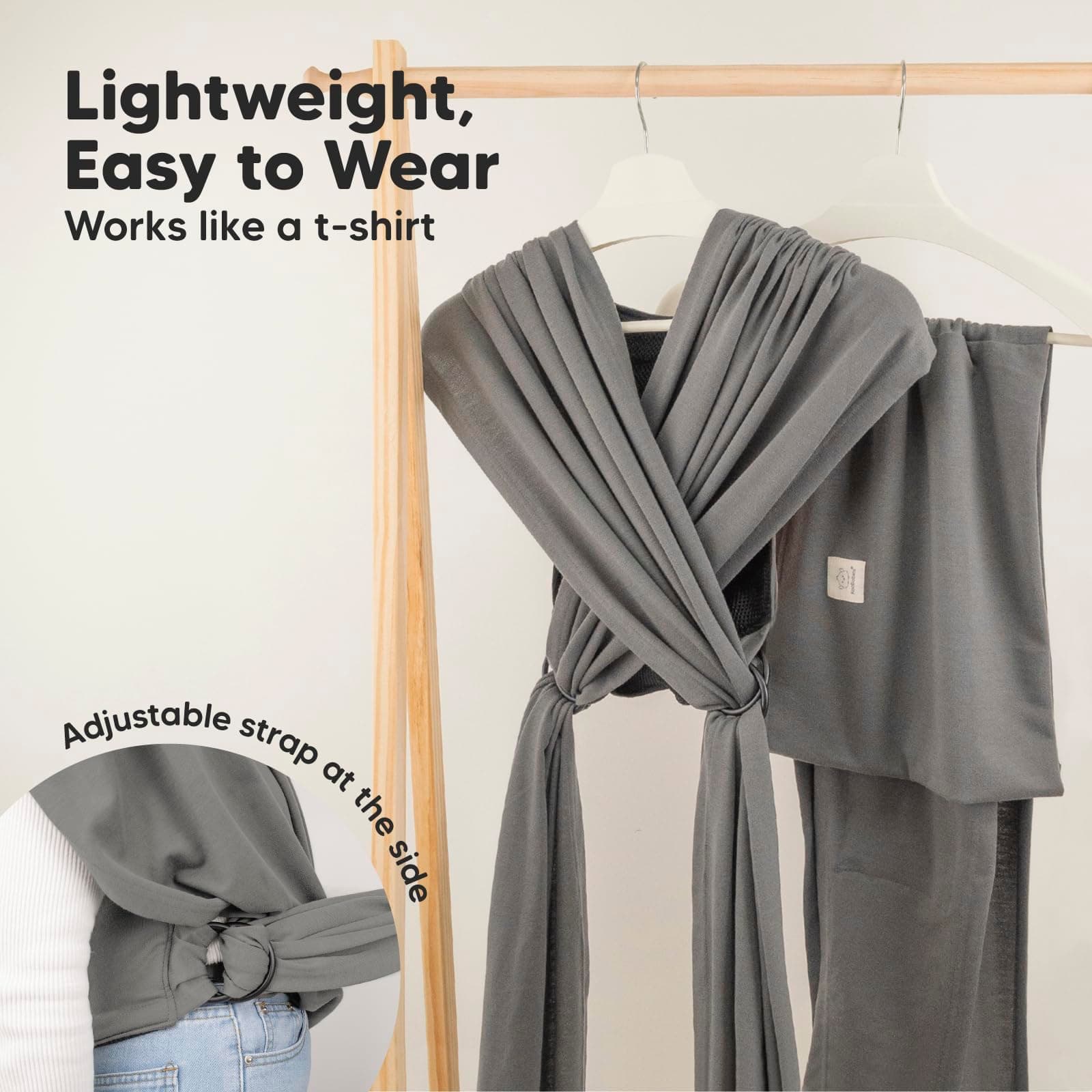 KeaBabies Baby Wrap Carrier Ring Sling - Easy to Wear, Adjustable D-Lite Baby Carrier Newborn to Toddler, Infant Carrying Shirt, Hands Free Bonding, Breathable Fabric Wearing Wrap (Graphite) thumbnail 3