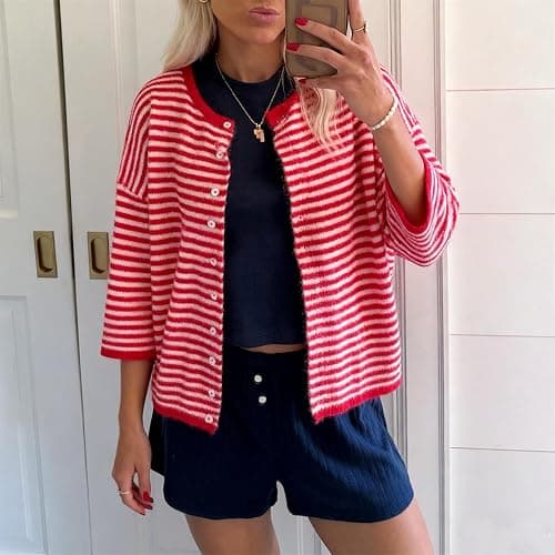 Women Knitted Crop Cardigan Shirt Short Sleeve Button Down Ribbed Knit Crop Top Y2k Girls Outwear Top Tee Shirt thumbnail 2