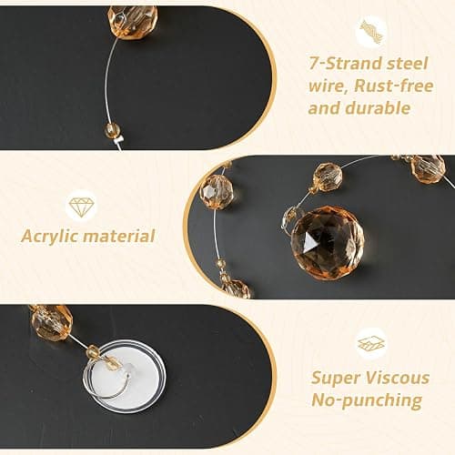 Hysenm 20 Crystal Beaded Curtains Arched Door Beaded Curtain, Hanging Doorway Room Decor with Crystal Balls, Beaded String Curtain Divider for Home, Coffee House, Bedroom, Restaurant thumbnail 4