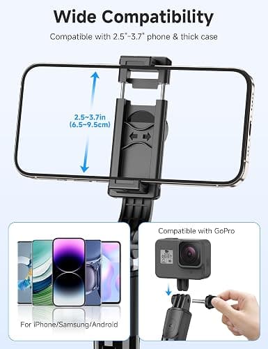 Portable Selfie Stick, 4 in 1 Extendable Phone Tripod Stand with Detachable Wireless Remote & Phone Holder 360° Rotating Mini Travel Tripod Compatible with iPhone 16/15/14/13 Pro/Android/Gopro thumbnail 5