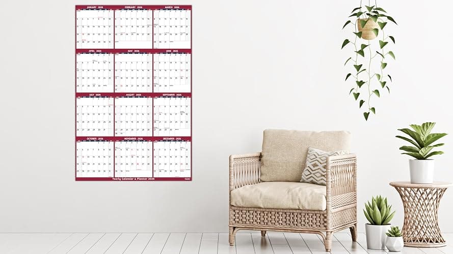 2026 Yearly Wall Calendar - Large Yearly Calendar 2026, Jan 2026 - Dec 2026, 25.2" x 38.2" (Open), 2026 Calendar, Large Wall Calendar 2026, Full Year Paper with Notes, Thicker Paper - Red thumbnail 8