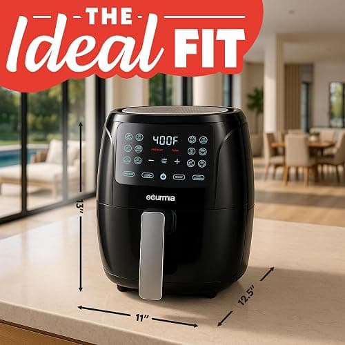 Gourmia Air Fryer - 4 Qt Capacity, FryForce360º, Digital Display with 8 Presets, Roast, Bake, Broil, Dehydrate, Dishwasher Safe Accessories, Compact, Black thumbnail 2