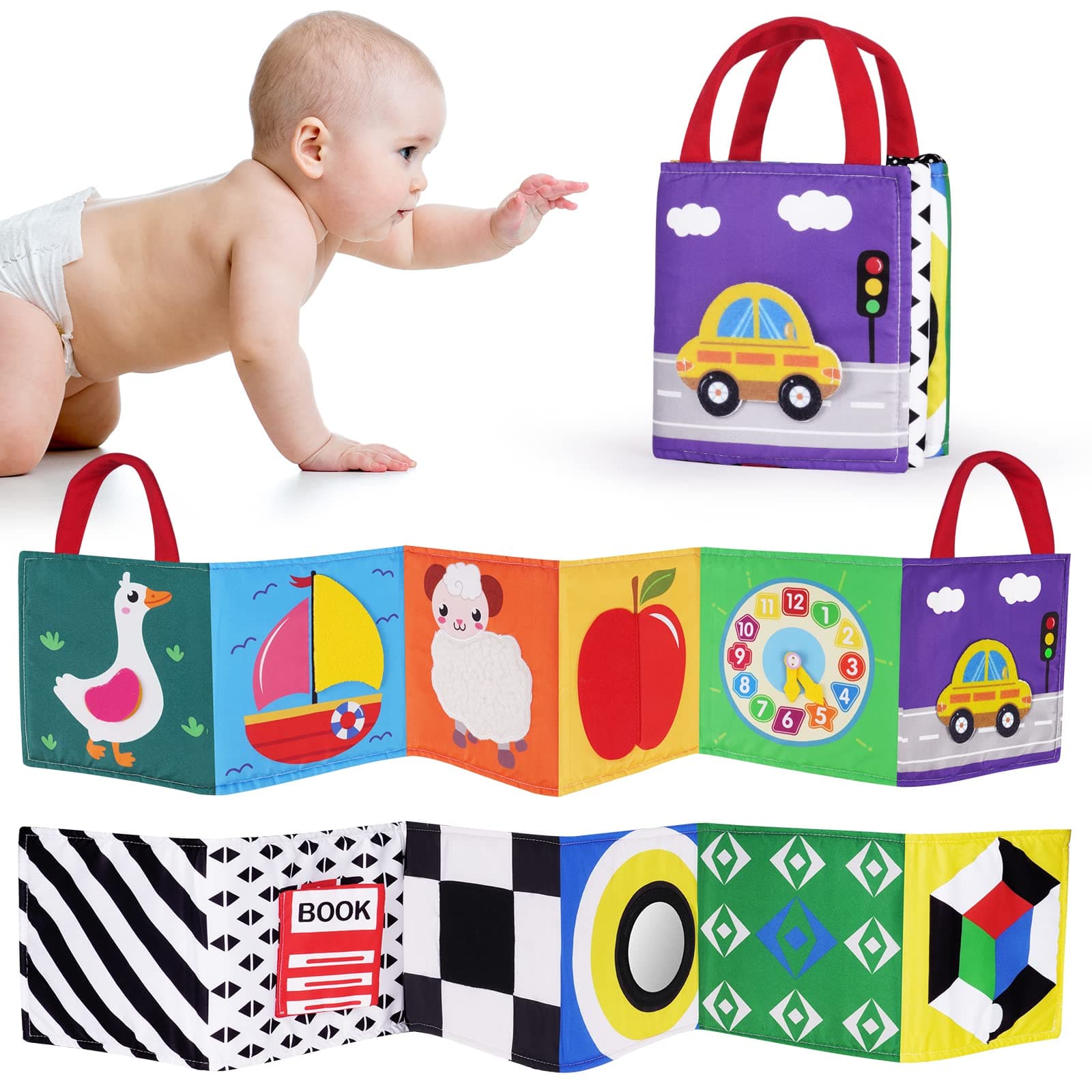 Vicloon Baby Fabric Book, Sensory Books, Baby Soft Photo Book, Bath Book, Cloth Book, Cuddle Book, Playbook, Fabric with Rustling Paper, Baby Toys, Newborn Baby Gift (Early Parenting Style) - Image 1