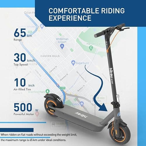 Hiboy S2 Pro/S2 Max Electric Scooter for Adults, 500W Motor, 40-65KM Long Range ＆ 30KM/H, 10'' Tires, Dual Braking & Shock Absorption System, Foldable Commuter Electric Scooter thumbnail 3