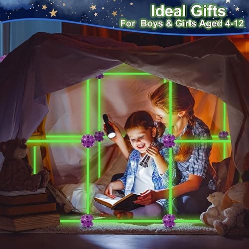 V-Opitos 140 Pack Glow in The Dart Fort Building Kits for Kids Age 4, 5, 6, 7, 8+ Years Old, STEM Building Toys for DIY Castles, Tunnels, Ideal Christmas, Birthday Gifts for Boys & Girls thumbnail 2