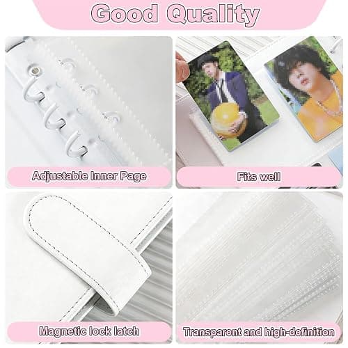 A5 Kpop Photocard Binder with 30 Pack 4-Pocket Pages, 6 Ring Album with 240 Card Slots - PU Leather Cover white thumbnail 3