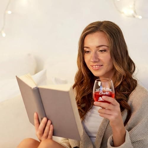 Zunaked Book Lover Gifts for Women - Novelty Bookish Gifts for Readers, Bookworms, Librarians - Wine Gift for Women, Mom, Friend, Birthday - Just One More Chapter 19 oz Stemless Wine Glass thumbnail 2