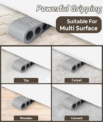 4 Pack Door Stops for Bottom of Door, Rubber Door Stopper Wedge with Holder, Door Holder to Keep Door Open, Wall Protector for Home & Office & School, Grey thumbnail 3