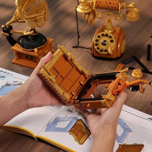 Brihappen 3 in 1 Building Block Sets, Retro Camera Telephone Record Player Building Toys, 1438 Pcs Vintage Collectible Model Kit for Home Office Decor, Nostalgic 80s Gift for Adults & Teens 14+ thumbnail 2