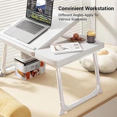 CloudTrip Laptop Desk for Bed or Couch, Lap Desk, Woking in Bed Desk, Home Office Desks, Breakfast Tray, Desk with Cup Holder, Watching Movies in Bed, Laptop Stand for Bed, Fordable Legs Desk (White) thumbnail 4