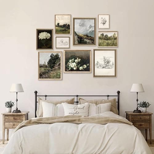 Vintage Wall Art French Country Wall Decor, Vintage Posters for Room Aesthetic Picture, Dark Green Antique European Landscape Flower Meadow Gallery Canvas Art Prints Painting for Bedroom Living Room, thumbnail 4